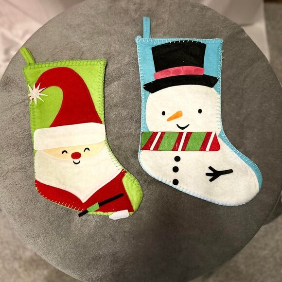 Other - 2 Felt Christmas Stockings, One Green of Santa & One Blue of a Snowman
